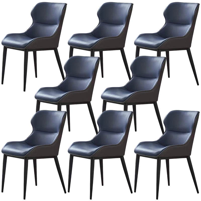 Modern Faux Leather Dining Chairs Black Metal Legs Armless Dining Accent Chair