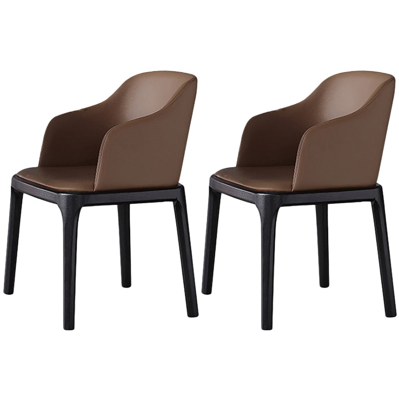 Brown Contemporary Dining Accent Chair Black Oak Wood Legs Dining Chair