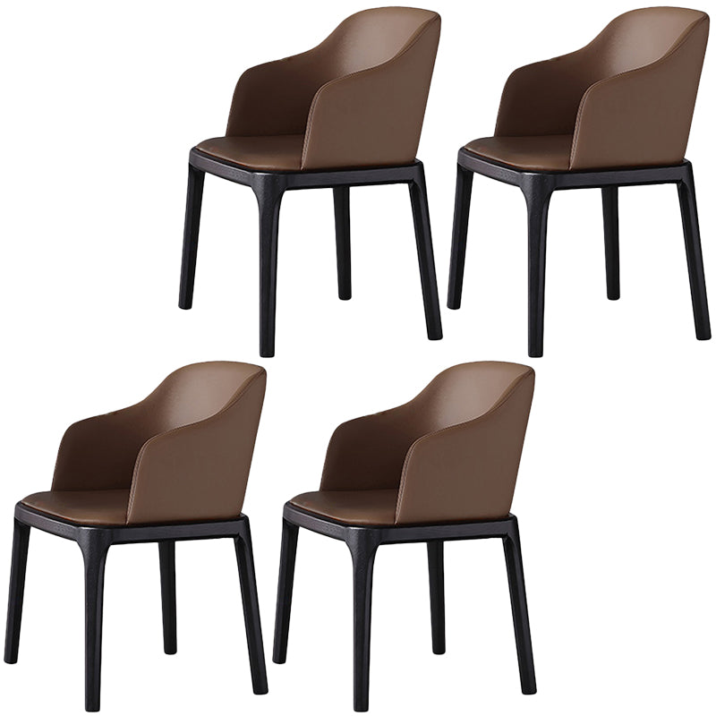 Brown Contemporary Dining Accent Chair Black Oak Wood Legs Dining Chair