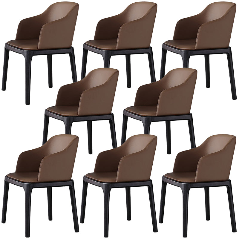 Brown Contemporary Dining Accent Chair Black Oak Wood Legs Dining Chair