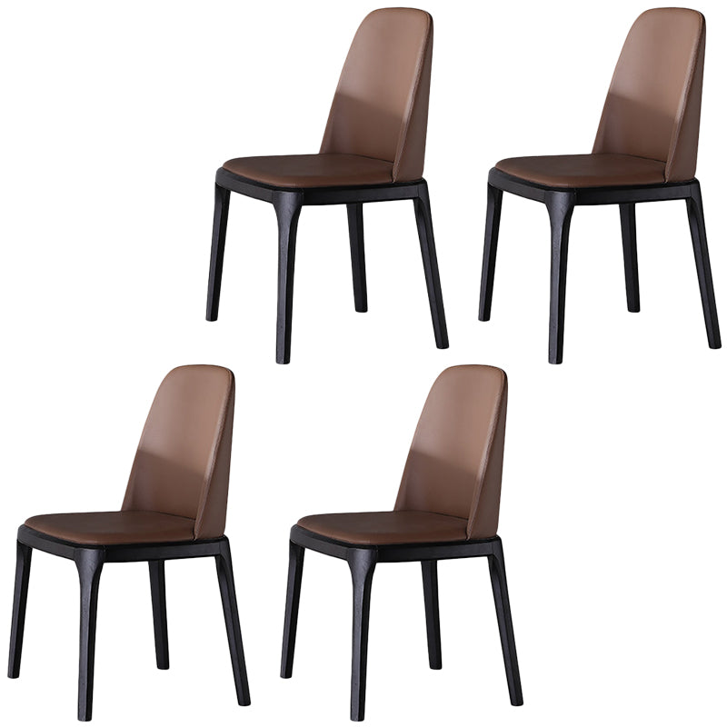 Brown Contemporary Dining Accent Chair Black Oak Wood Legs Dining Chair