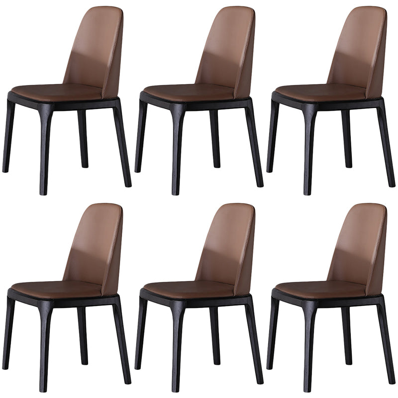 Brown Contemporary Dining Accent Chair Black Oak Wood Legs Dining Chair