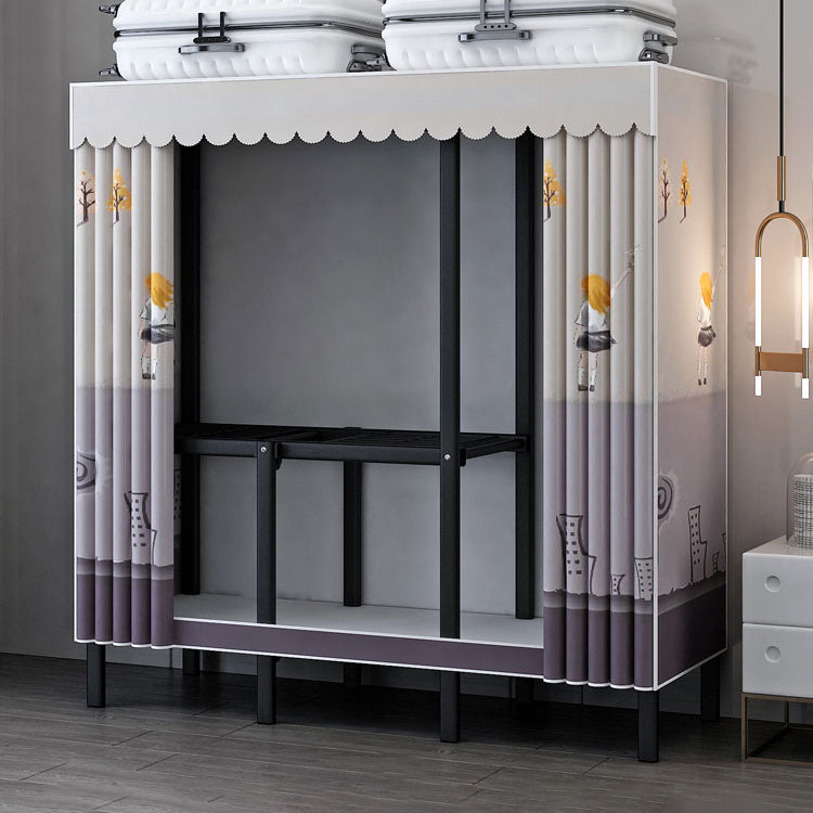 Contemporary Style Folding Wardrobe Armoire Steel Frame Wardrobe Cabinet for Home