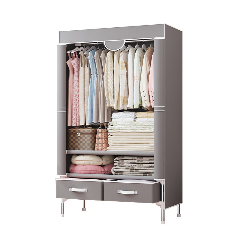 Contemporary Style Wardrobe Armoire Steel Frame Wardrobe Cabinet with Drawers