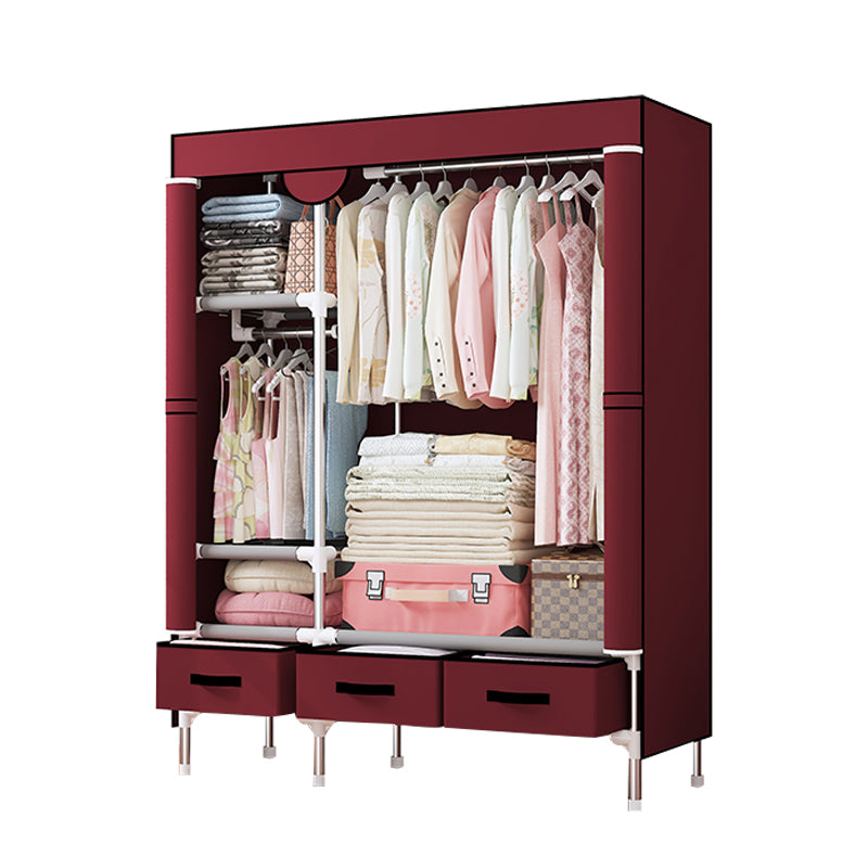 Contemporary Style Wardrobe Armoire Steel Frame Wardrobe Cabinet with Drawers