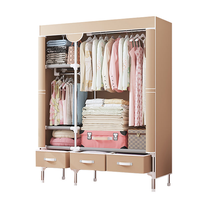 Contemporary Style Wardrobe Armoire Steel Frame Wardrobe Cabinet with Drawers