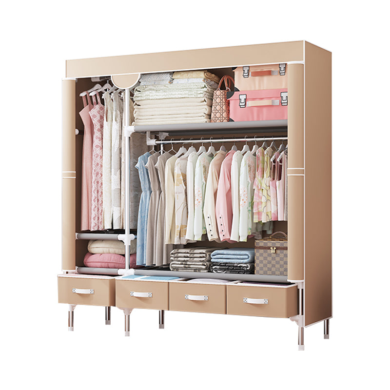 Contemporary Style Wardrobe Armoire Steel Frame Wardrobe Cabinet with Drawers