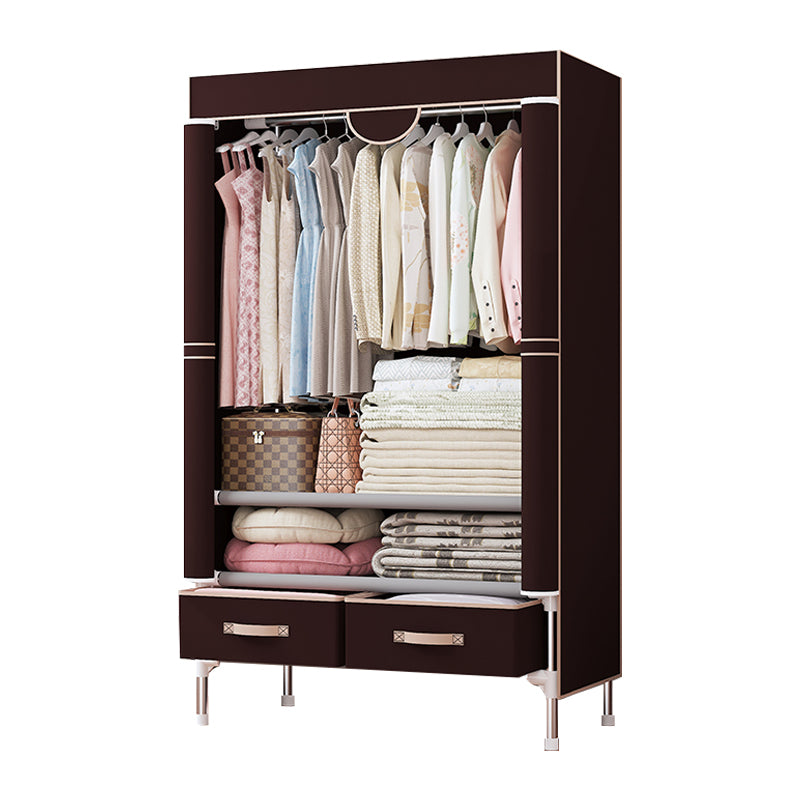 Contemporary Style Wardrobe Armoire Steel Frame Wardrobe Cabinet with Drawers