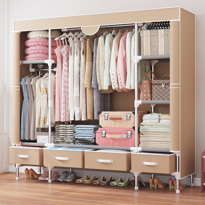 Contemporary Style Wardrobe Armoire Steel Frame Wardrobe Cabinet with Drawers