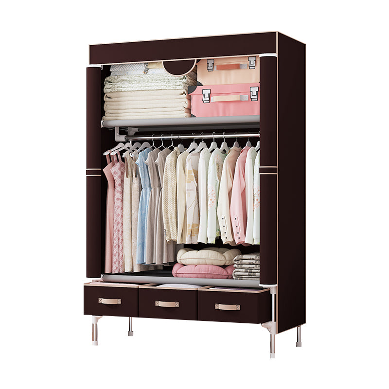 Contemporary Style Wardrobe Armoire Steel Frame Wardrobe Cabinet with Drawers