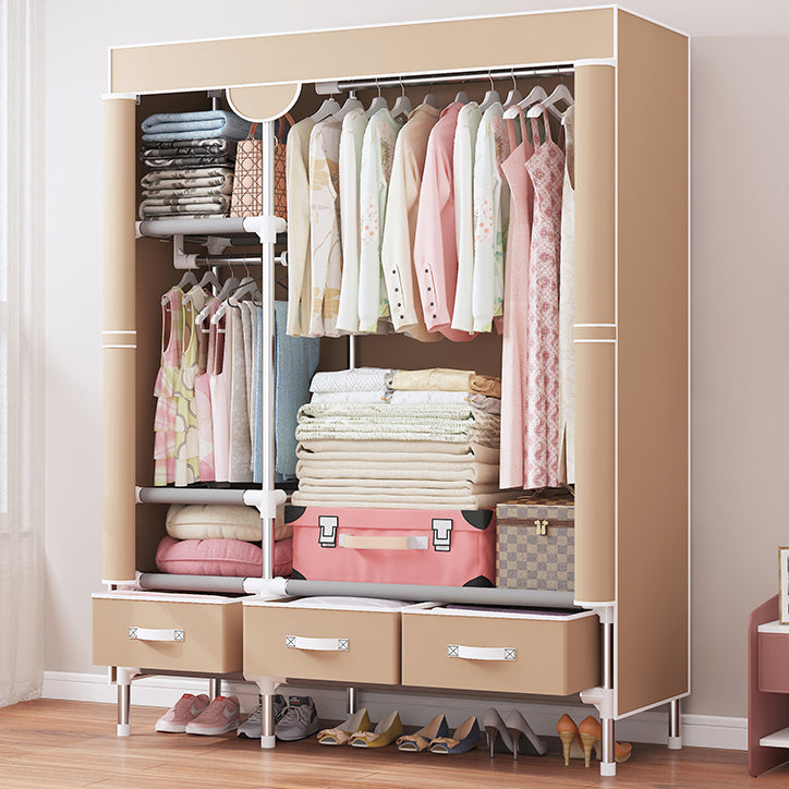 Contemporary Style Wardrobe Armoire Steel Frame Wardrobe Cabinet with Drawers