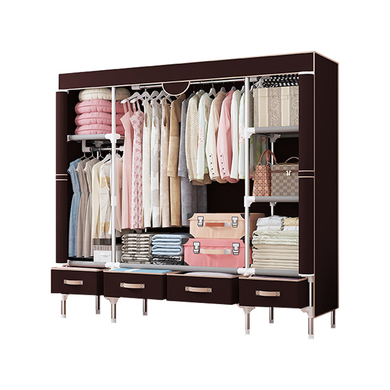 Contemporary Style Wardrobe Armoire Steel Frame Wardrobe Cabinet with Drawers