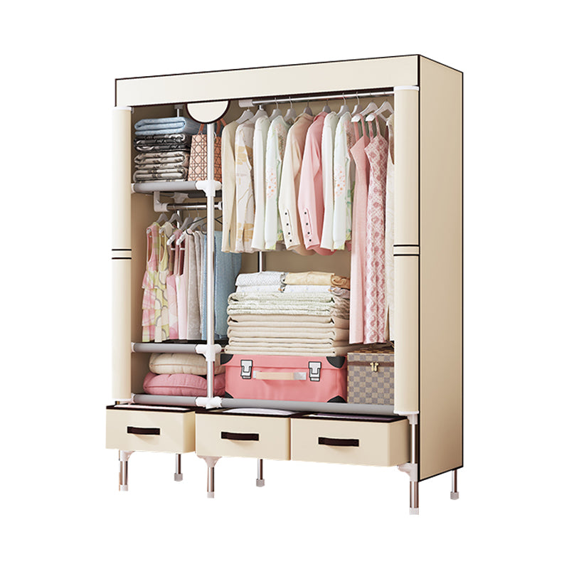 Contemporary Style Wardrobe Armoire Steel Frame Wardrobe Cabinet with Drawers