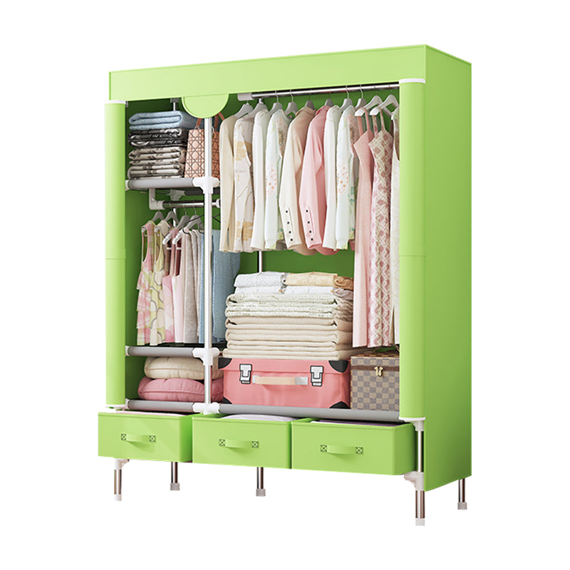 Contemporary Style Wardrobe Armoire Steel Frame Wardrobe Cabinet with Drawers