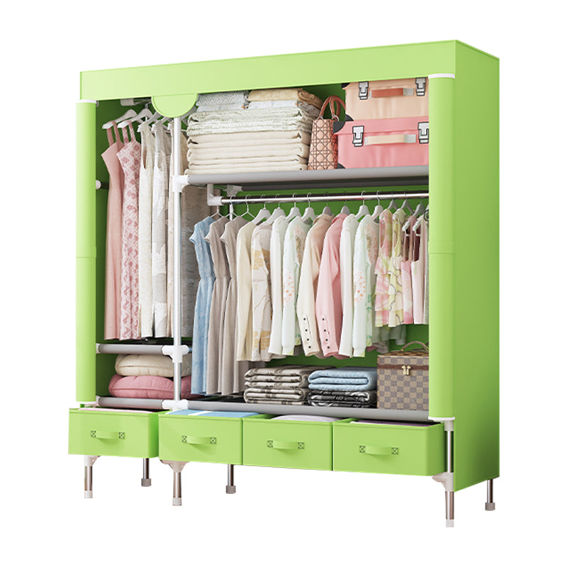 Contemporary Style Wardrobe Armoire Steel Frame Wardrobe Cabinet with Drawers