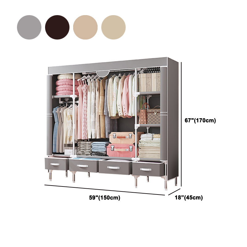 Contemporary Style Wardrobe Armoire Steel Frame Wardrobe Cabinet with Drawers