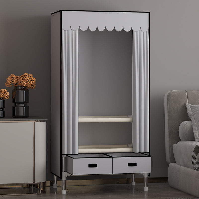 Metal Frame Wardrobe Armoire Contemporary Style Wardrobe Cabinet with Drawers