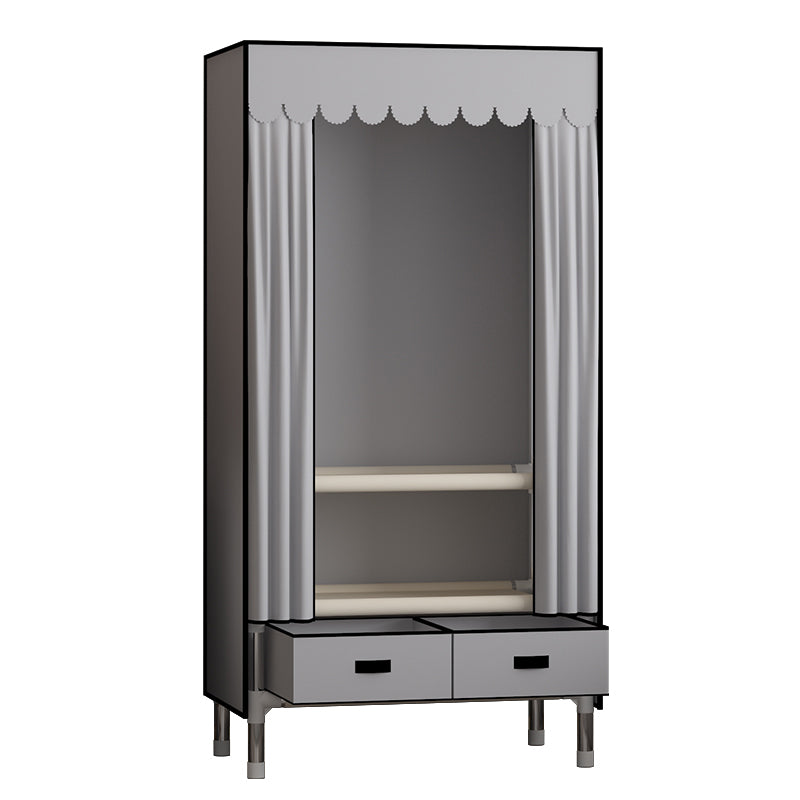 Metal Frame Wardrobe Armoire Contemporary Style Wardrobe Cabinet with Drawers