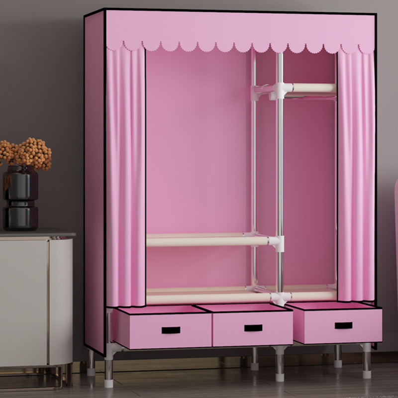 Metal Frame Wardrobe Armoire Contemporary Style Wardrobe Cabinet with Drawers