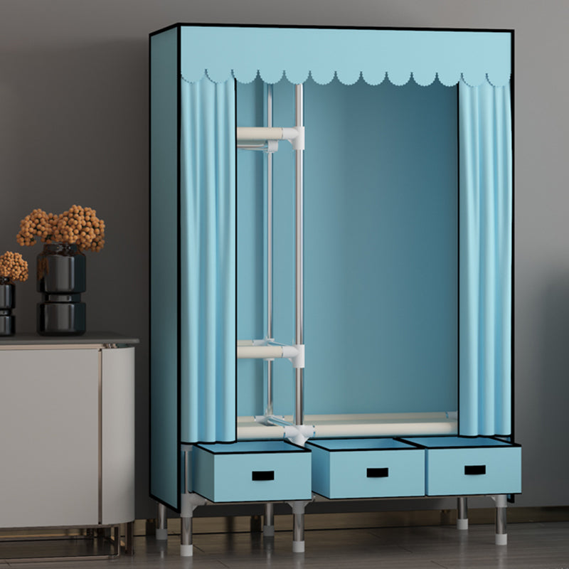 Metal Frame Wardrobe Armoire Contemporary Style Wardrobe Cabinet with Drawers