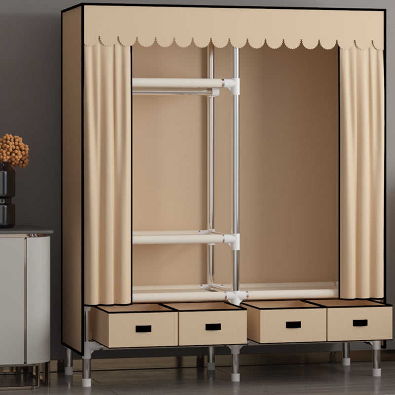 Metal Frame Wardrobe Armoire Contemporary Style Wardrobe Cabinet with Drawers