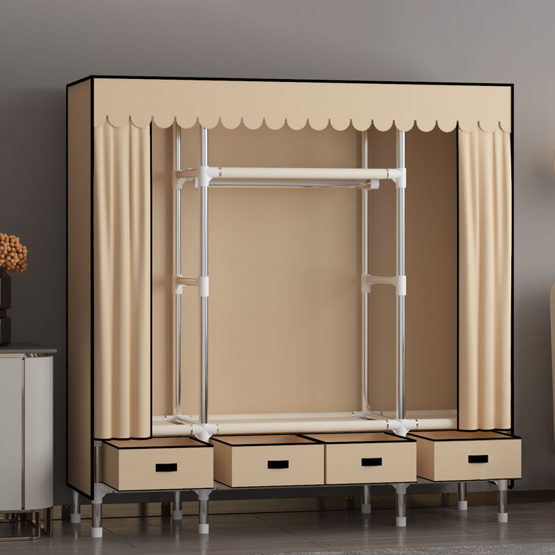 Metal Frame Wardrobe Armoire Contemporary Style Wardrobe Cabinet with Drawers