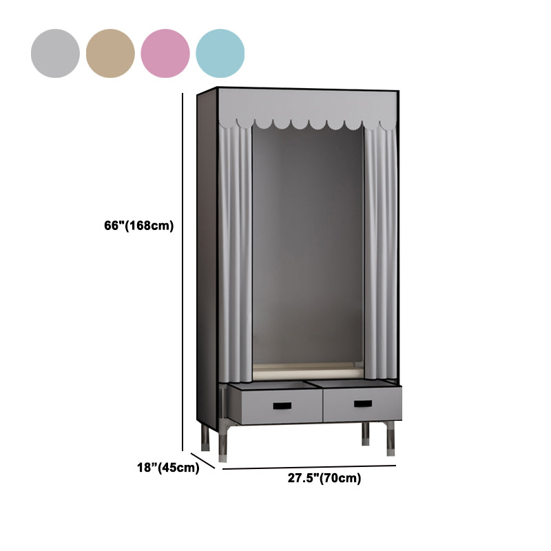 Metal Frame Wardrobe Armoire Contemporary Style Wardrobe Cabinet with Drawers