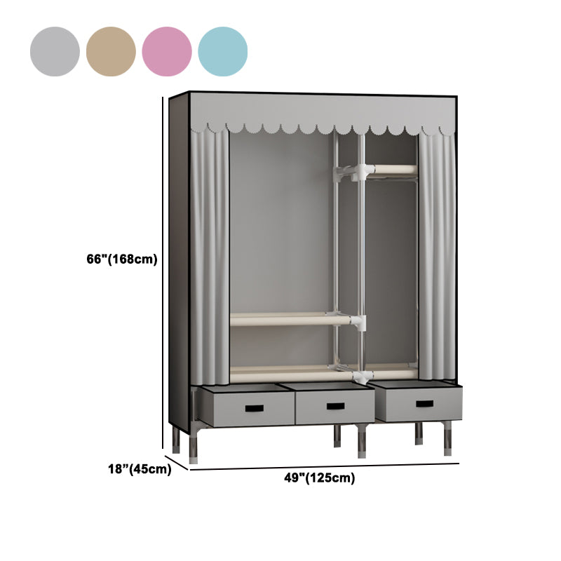 Metal Frame Wardrobe Armoire Contemporary Style Wardrobe Cabinet with Drawers