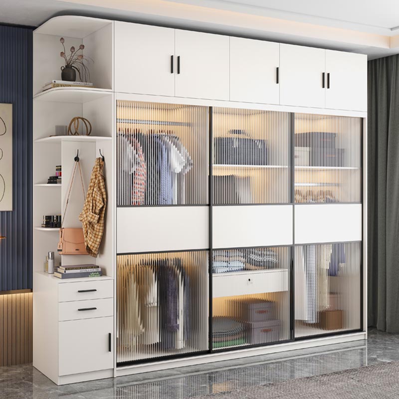 Contemporary Style Wardrobe Glass 2-Door Wardrobe Closet with Shelves