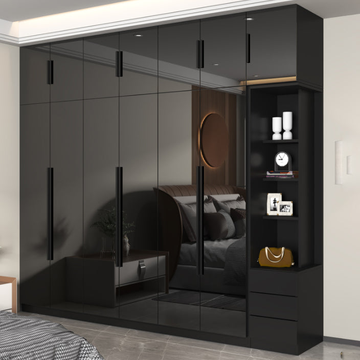Glass Black Storage Cabinet for Home Contemporary Indoor Cabinet with Hinged Door