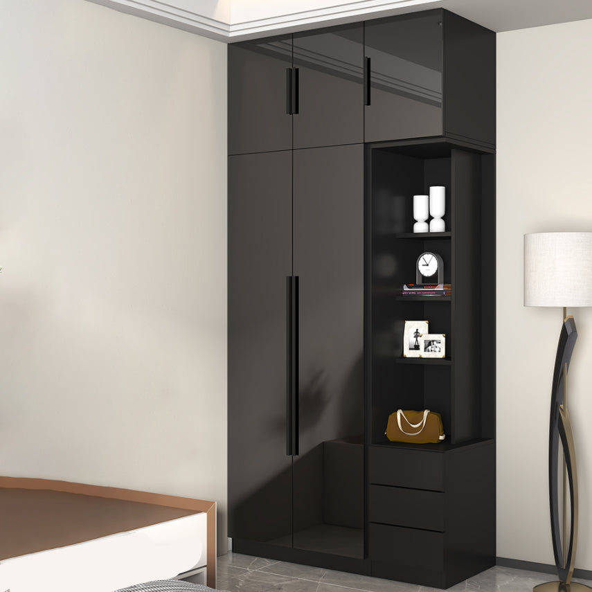 Glass Black Storage Cabinet for Home Contemporary Indoor Cabinet with Hinged Door