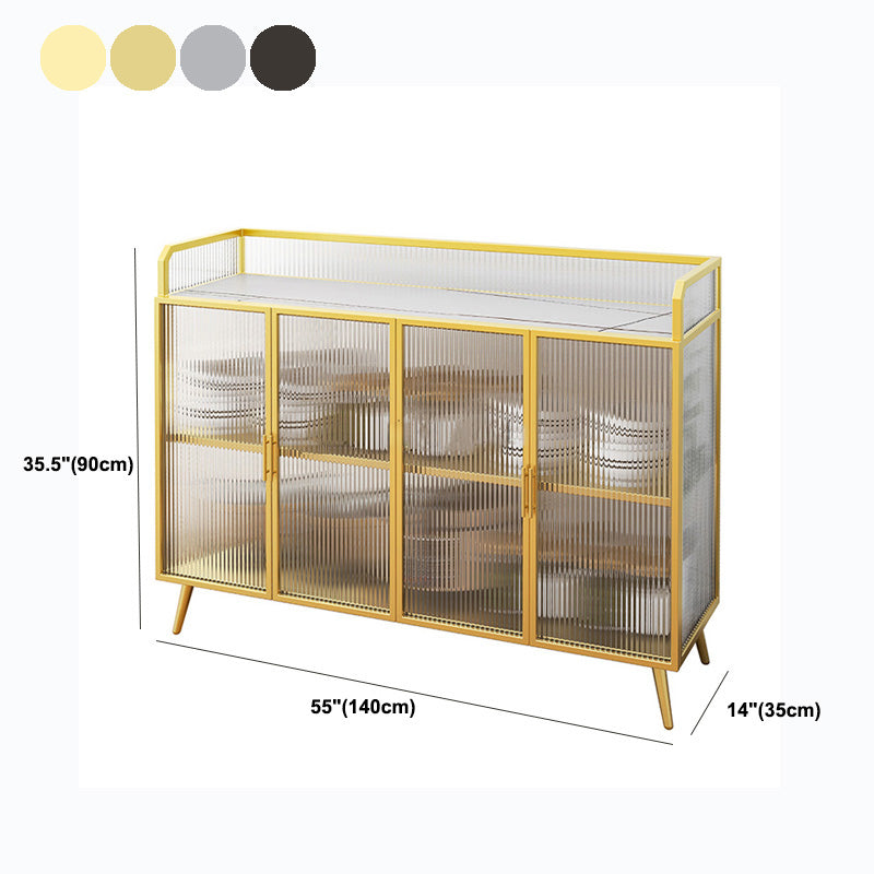 Modern Sideboard Metal Frame and Stone Top Sideboard with Glass Door for Kitchen