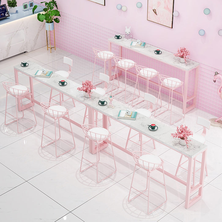 Glam 1/5 Pieces Bar Table Set Rectangle Stone Counter Table with High Stools