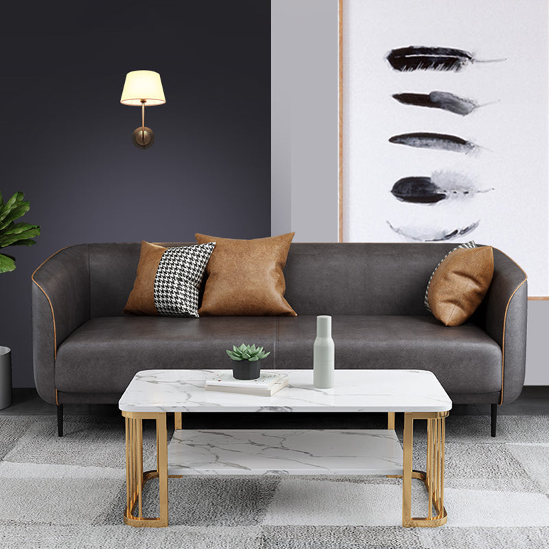 Faux Leather Sofa 25.59" D x 30.70" H Tuxedo Arm Sofa for Living Room