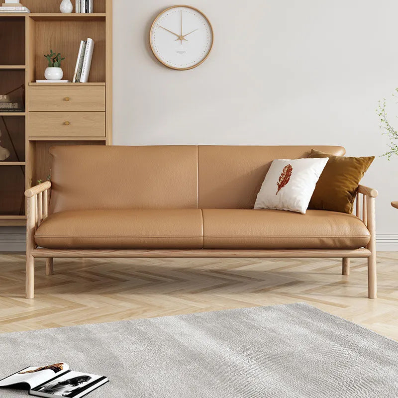 Faux Leather Sofa 28.74" D x 30.31" H Square Arm Sofa for Living Room