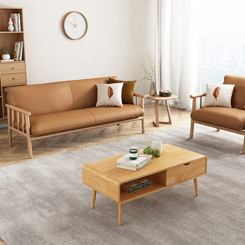 Faux Leather Sofa 28.74" D x 30.31" H Square Arm Sofa for Living Room