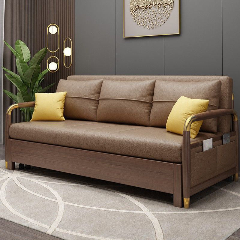 23.6"H Faux Leather Square Arm Convertible Sleeper Sofa for Living Room