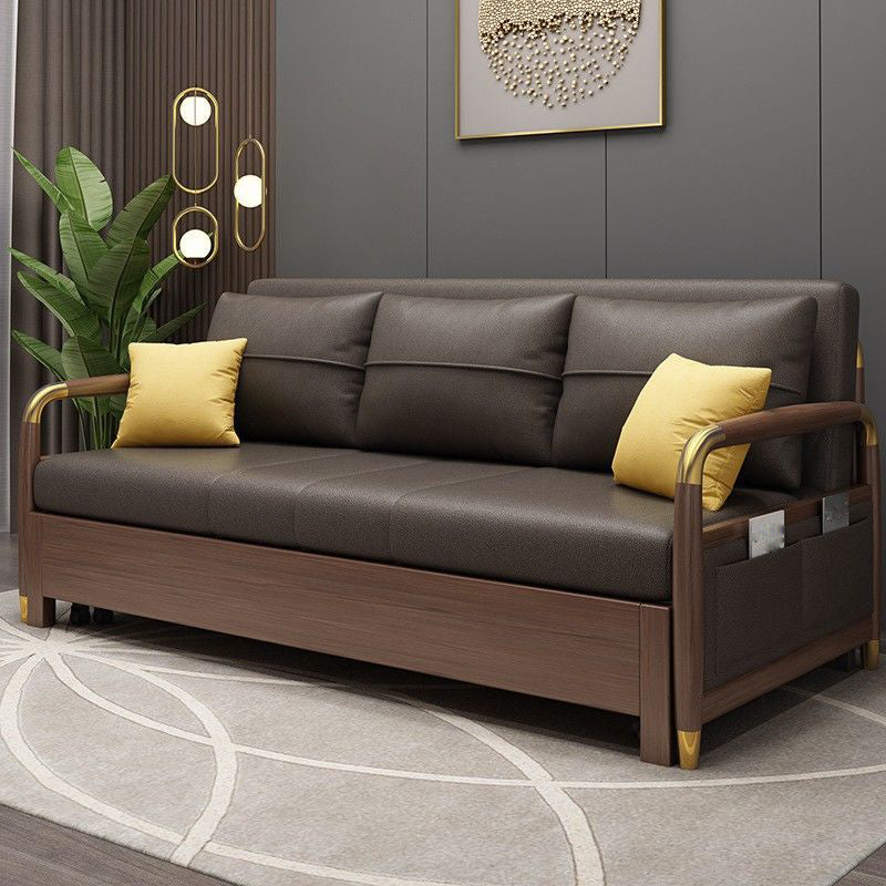 23.6"H Faux Leather Square Arm Convertible Sleeper Sofa for Living Room
