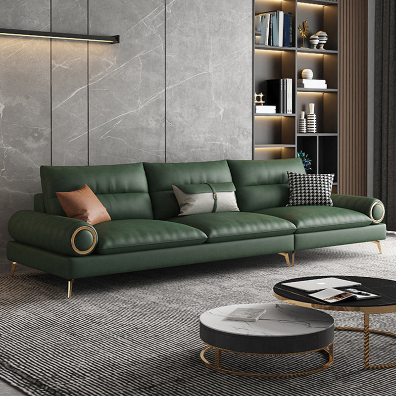 Faux Leather Contemporary Rolled Arm Sofa Standard Sofa with Sewn Pillow Back
