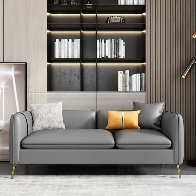 Glam Gray Standard Square Arm Living Room Leather Stain Resistant Sofa