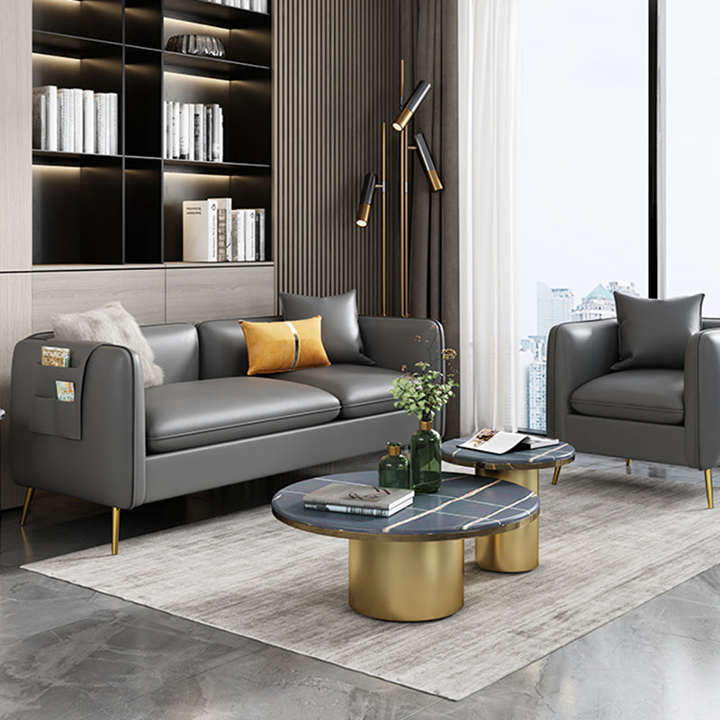 Glam Gray Standard Square Arm Living Room Leather Stain Resistant Sofa