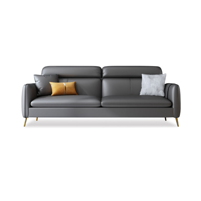 Glam Gray Standard Square Arm Living Room Leather Stain Resistant Sofa
