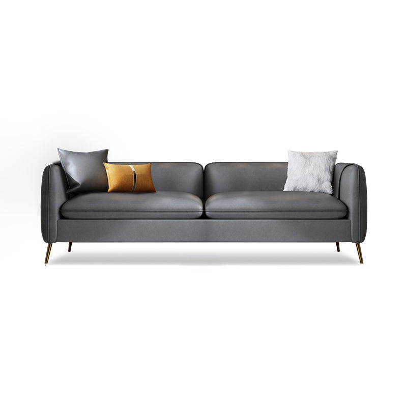 Glam Gray Standard Square Arm Living Room Leather Stain Resistant Sofa