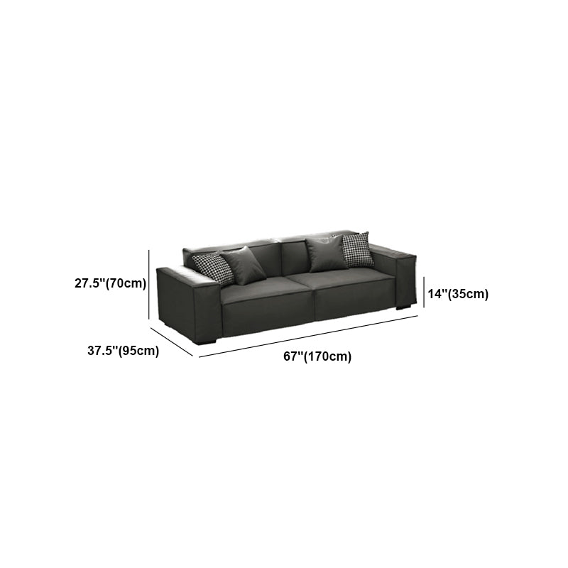 Grey Faux Leather Contemporary Square Arm Sofa Stain Resistant Standard Sofa