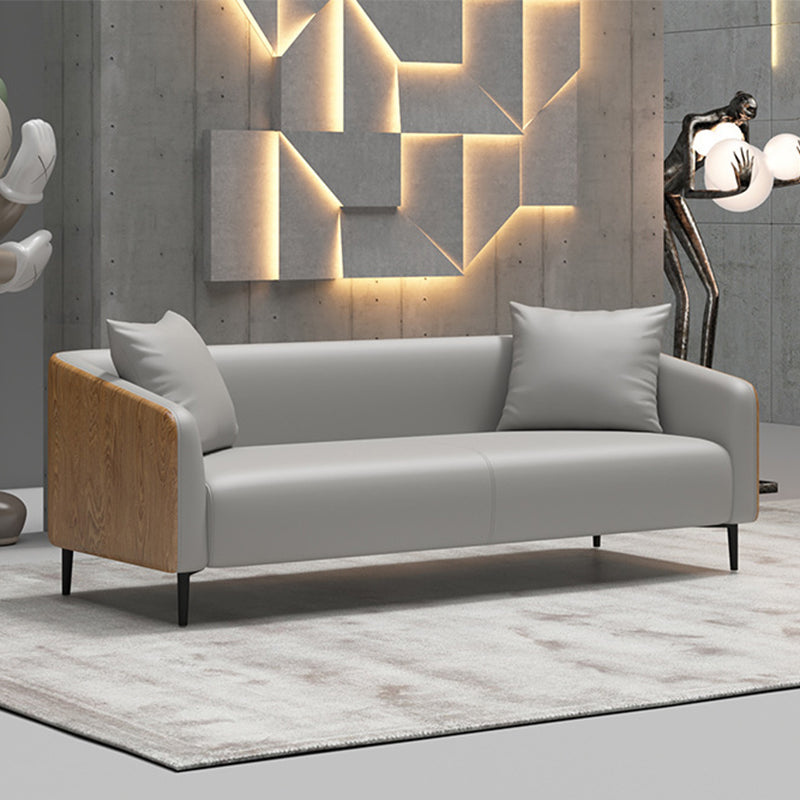 Grey Faux Leather Contemporary Sloped Arm Standard Sofa for Living Room