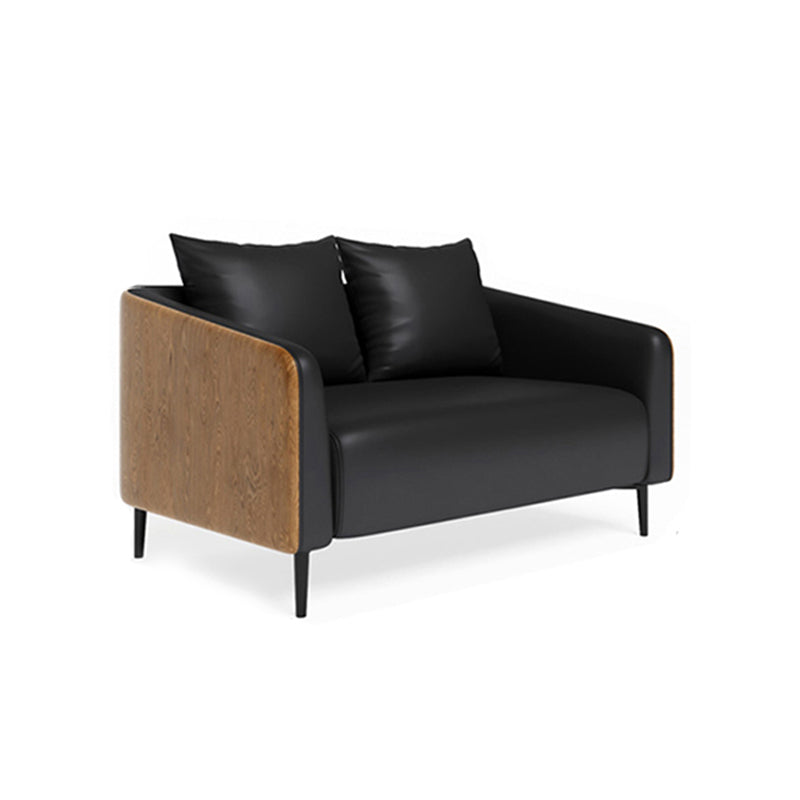 Grey Faux Leather Contemporary Sloped Arm Standard Sofa for Living Room