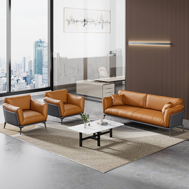 Contemporary Glam Faux Leather Sofa with Wear-resisting, Square Arm for Living Room