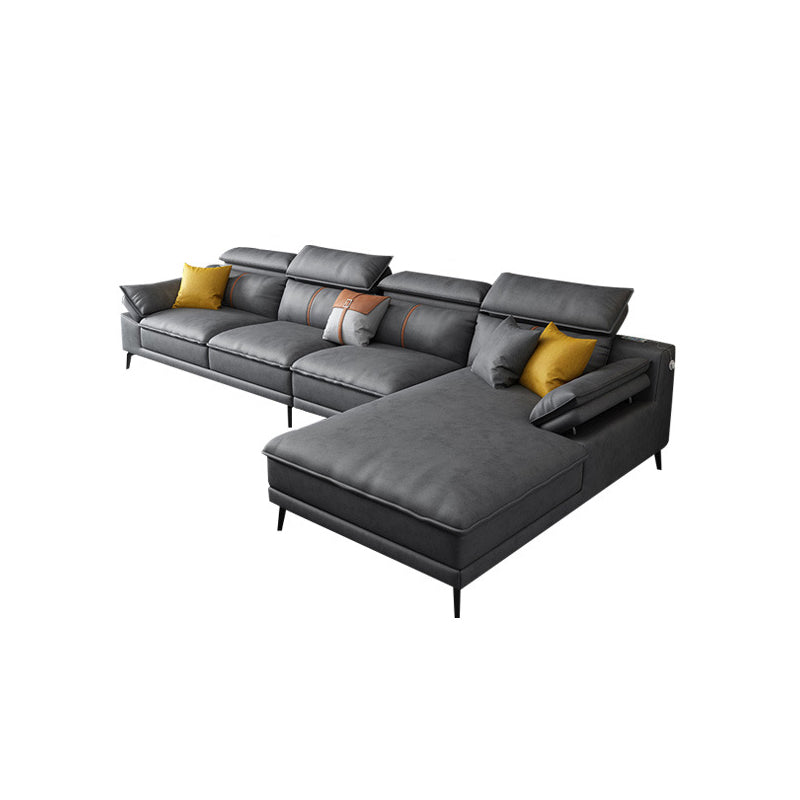 Grey Modern Adjustable Sofa & Chaise Pillow Top Arm Sectional