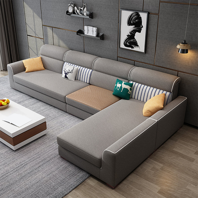 4-seater Fabric Sofa & Chaise Contemporary Square Arm Sectional