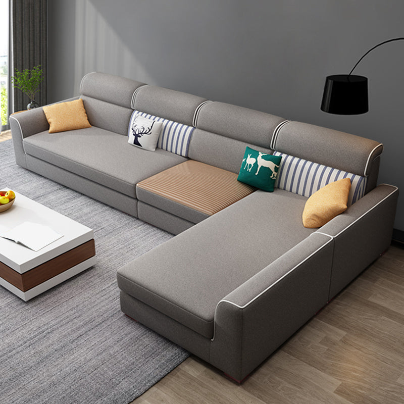 4-seater Fabric Sofa & Chaise Contemporary Square Arm Sectional